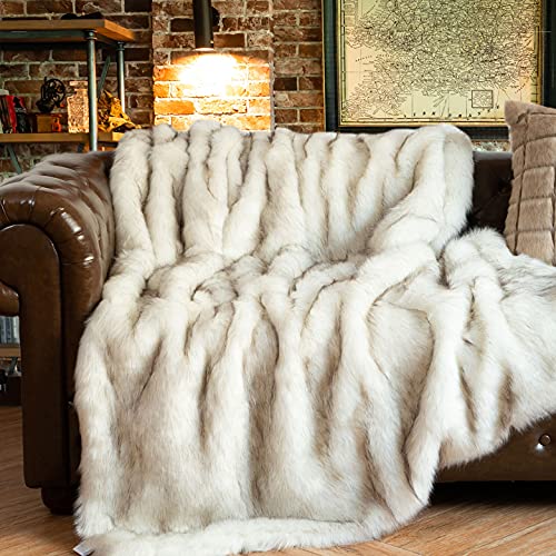BATTILO HOME White Faux Fur Throw Blanket 51"x67"