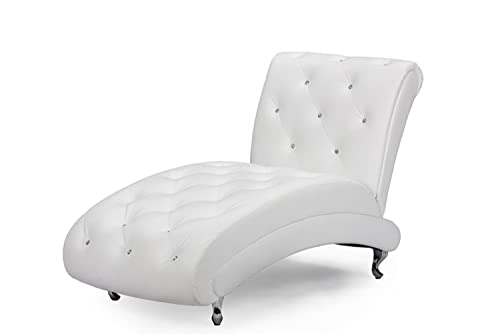 White Faux Leather Crystal Button Tufted Chaise Lounge by Baxton Studio