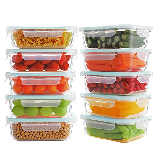 Bayco 10 Pack Glass Meal Prep Containers with Airtight Lids