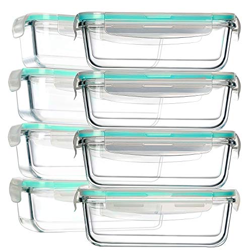 Bayco 8 Pack Glass Food Storage Containers, Airtight & Leak-Proof