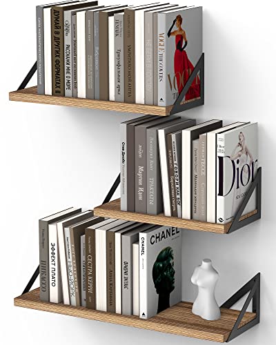 Forbena Floating Book Shelves for Wall Set of 3, 36 Inches Long Wall  Bookshelf for Bedroom, Large Wood Heavy Duty Hanging Bookshelves for Books