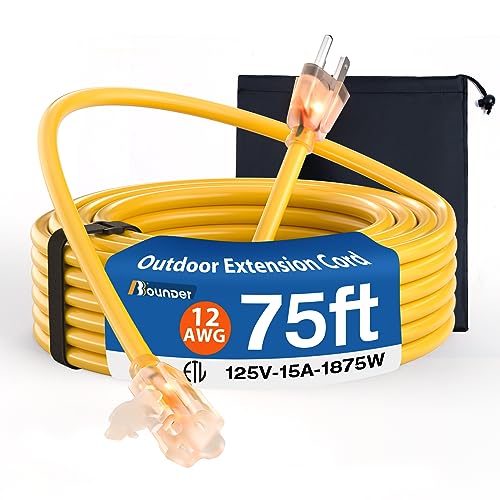 BBOUNDER 75 FT Outdoor Extension Cord - Heavy Duty Waterproof Cord for Commercial and High Power Use