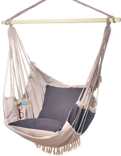 BDECORU Hammock Swing Chair with Footrest - Indoor/Outdoor - Gray Beige