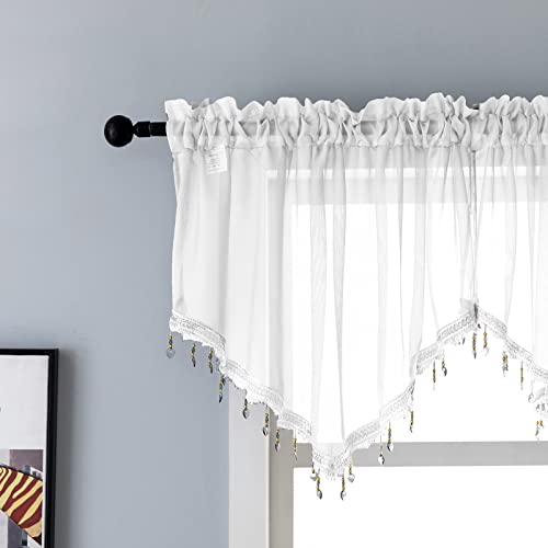 Beaded Triangle Sheer Valance Curtains for Living Room