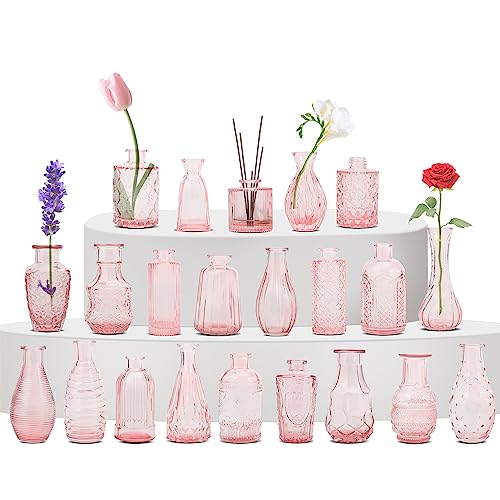 BEAHOT Mini Bud Vases - Vintage Glass Vases for Wedding Decor