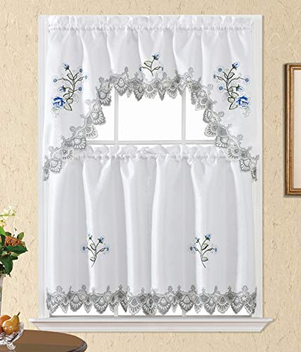 Beatrice Home 3pc Kitchen Curtain Set - Blue Rose