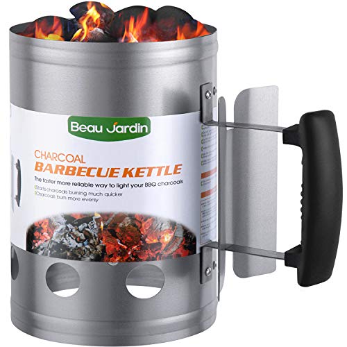 BEAU JARDIN Charcoal Chimney Starter for Grill BBQ Galvanized Steel