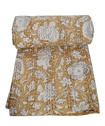 Beautiful Kantha Quilt Indian Hand Block Kantha Quilt Reversible Cotton Bedding Bedspread