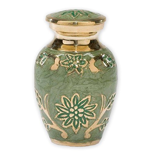 Beautiful Life Urns Green Garden Brass Cremation Urn, Keepsake Size