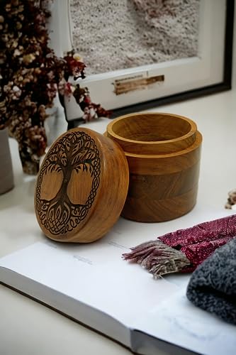 Beautiful Tree of Life Engraved Wooden Urn