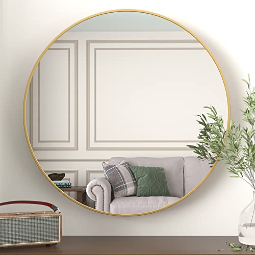 Gold 24" Round Wall Mirror for Bathroom, Living Room, Bedroom