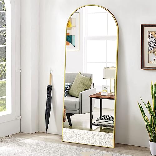 Gold Arched-Top Full Length Floor Mirror for Bedroom or Dressing Room