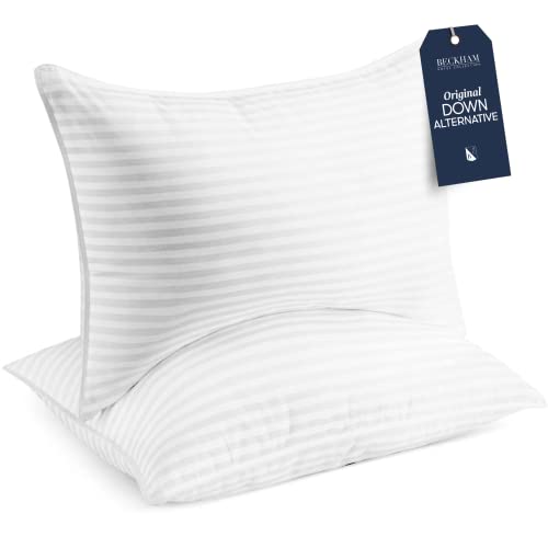 1200 Thread Count 100% Egyptian Cotton Stripe Hotel Pillows, Super Plush Bed Pillows for Side Back & Stomach Sleepers, Cooling Gel-Infused Filling, 2