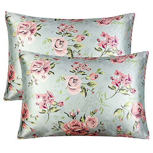 BEDELITE Floral Print Satin Silk Pillowcase Set of 2, Blush