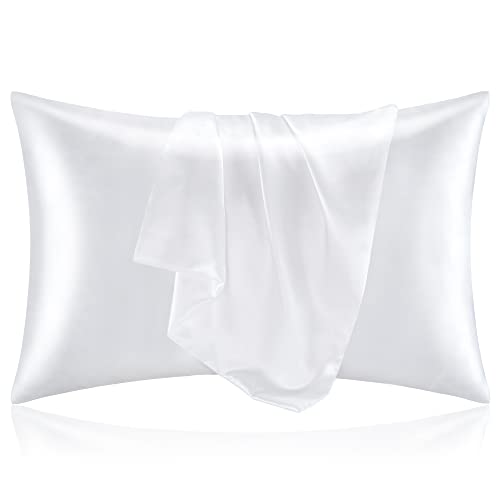 Super Soft Silky White Satin King Pillowcase Set of 2 for Hair and Skin