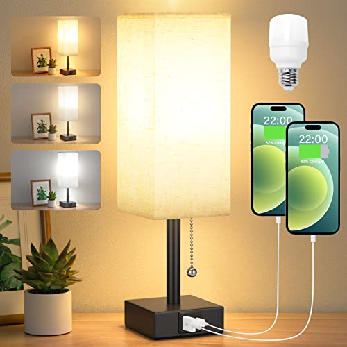 Bedside Table Lamp with USB Ports and 3 Color Modes
