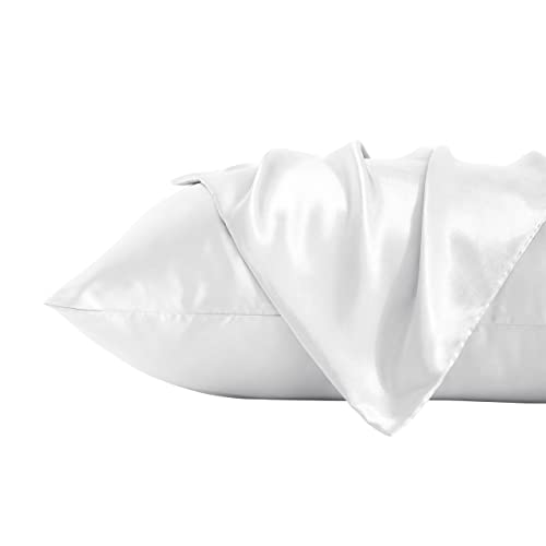 Silky Soft Silk Satin Pillowcases - 2 Pack, White, 20x26 Inches