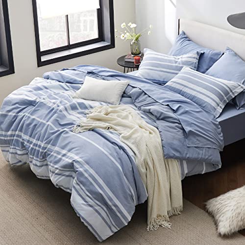 Bedsure 5-Piece Twin Size Blue White Striped Bedding Set