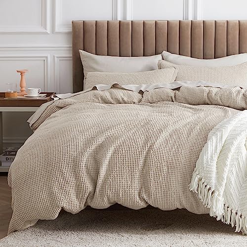 Bedsure Cotton Duvet Cover King - 100% Cotton Waffle Weave Beige Duvet Cover King Size