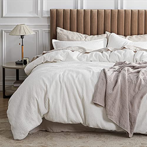  BESTOUCH Duvet Cover Set 100% Washed Cotton Linen Feel Super  Soft Comfortable Chic Lightweight 3 PCs Home Bedding Set Solid Off White  Queen : Home & Kitchen