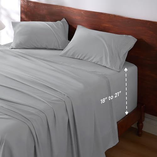 King Deep Pocket Bedding Set - Moisture Wicking Cooling Sheets, Light Grey