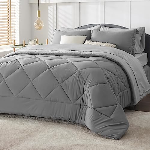 Bedsure 7-Piece Reversible Queen Comforter Set in Grey