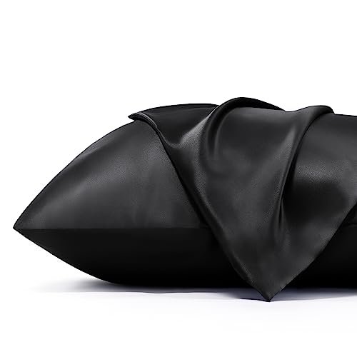 Bedsure Satin Pillowcase - Black Zipper Queen Size Set of 2