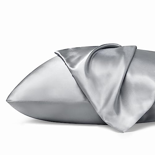 Bedsure Satin Pillowcase for Hair - Grey Satin Pillow Cases with Zipper 2 Pack
