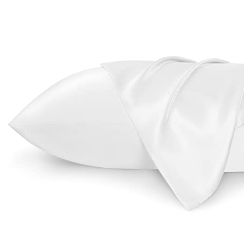 Bedsure Satin Pillowcase Set - Pure White Silky Pillow Cases for Hair and Skin