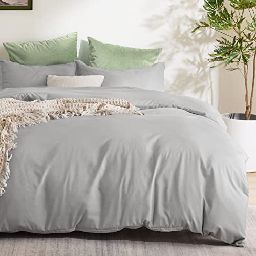 Bedsure Silver Grey Duvet Cover - Soft Brushed Microfiber Queen Size