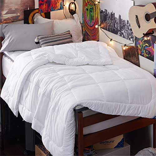 White Twin XL Quilted Comforter with Corner Tabs
