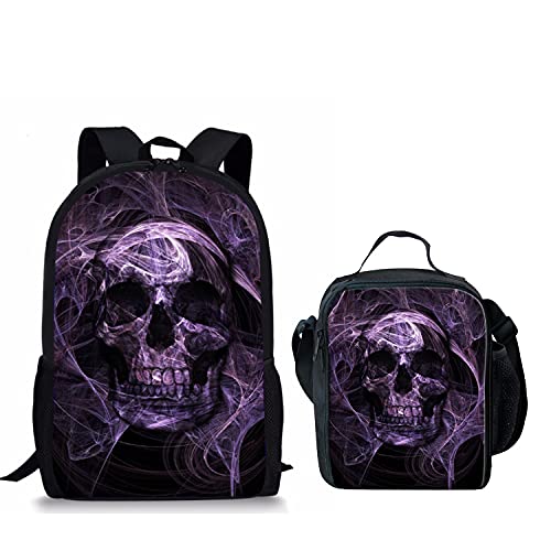 Beginterest Backpack with Lunch Box Purple Skull Pattern School Backpacks Set of 2