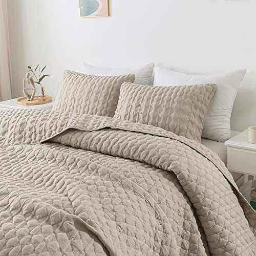 Beige Quilt Queen Bedding Sets with Pillow Shams