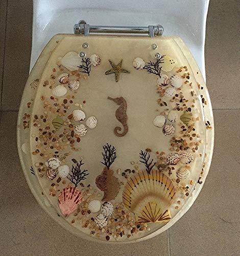 Beige Seashell and Seahorse Resin Toilet Seat