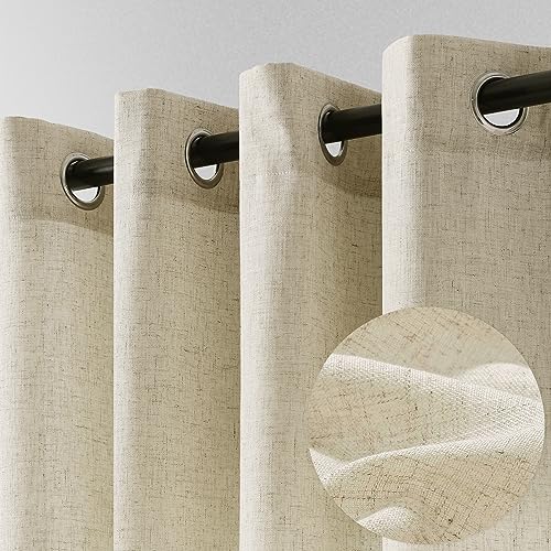 Beige Tan Linen Curtains 84 Inch Length 2 Panel for Bedroom Grommet Burlap Flax Linen Drape Semi Sheer Light Filtering Privacy Neutral Rustic Farmhouse Window Curtain 84 Inches Long for Living Room