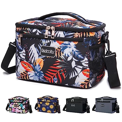 BEIMILY Insulated Lunch Bag for Men/Women, Black Floral