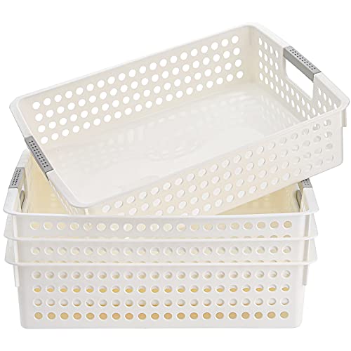 Bekith 6 Pack Plastic Storage Basket, Slim 11 1/3 x 5 1/2 x 4 3/4, White