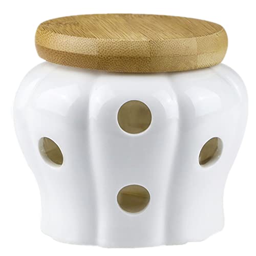 Bekmore Ceramic Garlic Storage Container with Bamboo Lid