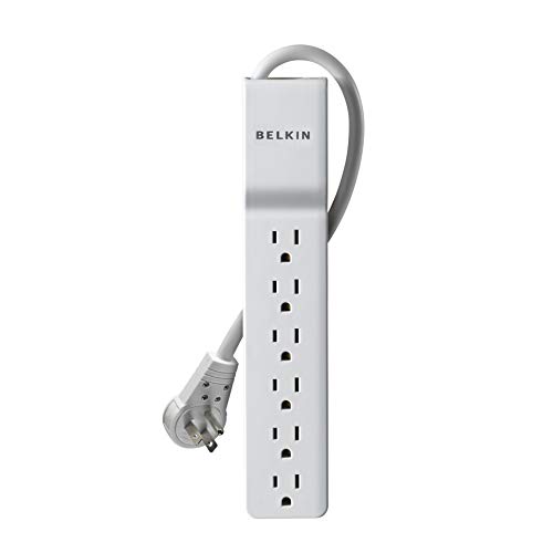 Belkin 6-Outlet SlimLine Power Strip Surge Protector, 6ft Cord and Rotating Plug, 700 Joules, White