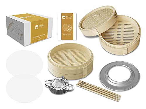 Bamboo Steamer for Cooking - Fits All Pans - Incl. Chopsticks & Silicone Liners