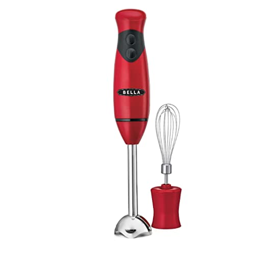 BELLA Cordless Hand Blender with Whisk Attachment - Stainless Steel, Red