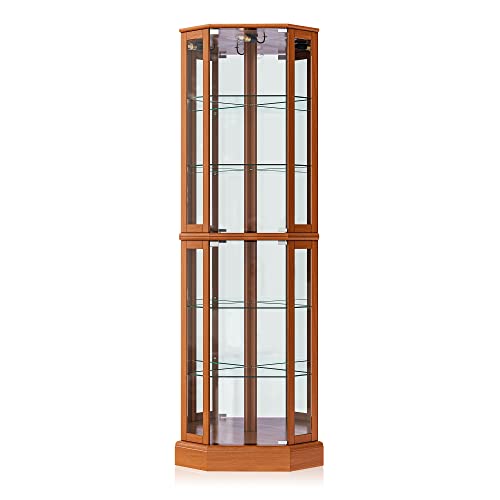 BELLEZE Lighted Curio Cabinet Corner Display Case - Oak