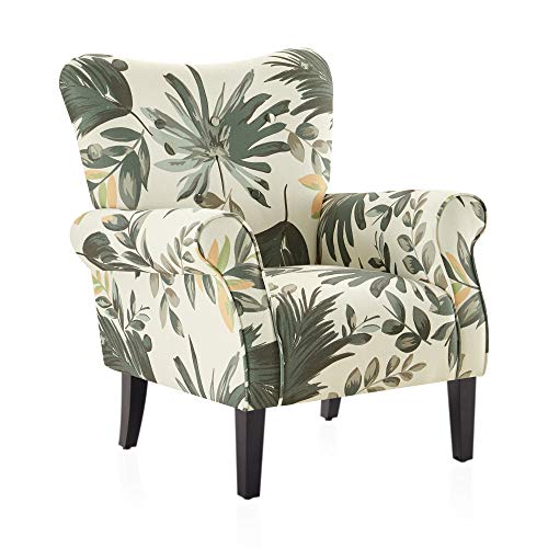 Floral Upholstered Accent Chair with Wooden Legs - Allston Green