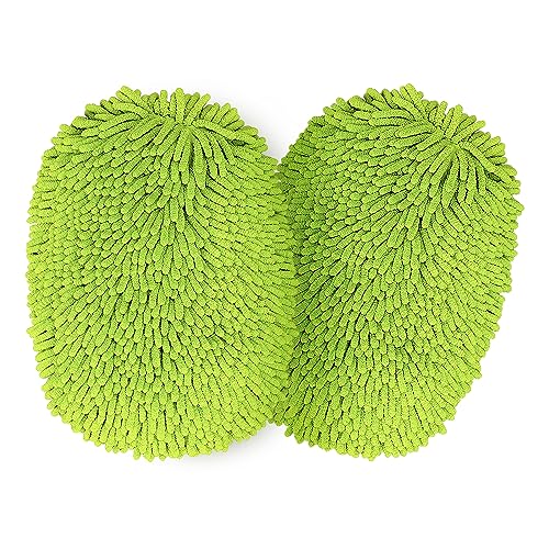 bemece 2 Pieces Chenille Mop Heads for Car Cleaning Brush, Microfibre Mittens for Cleaning Truck Caravan Van, Scratch Free Strong Absorbent, Green