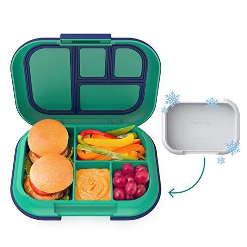 Bentgo® Kids Chill Lunch Box - Bento-Style Lunch Solution with 4 Compartments and Removable Ice Pack for Meals and Snacks On-the-Go - Leak-Proof, Dishwasher Safe, Patented Design (Green/Navy)
