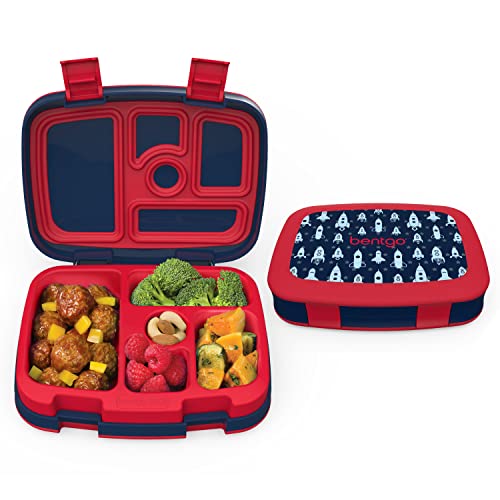 Bentgo® Kids Prints Leak-Proof, 5-Compartment Bento-Style Kids Lunch Box - Ideal Portion Sizes for Ages 3 to 7 - BPA-Free, Dishwasher Safe, Food-Safe Materials (Rocket)
