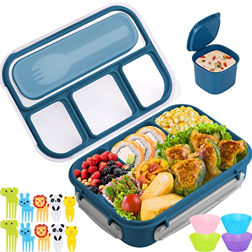 Bento Box Lunch Container for Kids and Adults - 4 Compartments, Leak-Proof, Microwave and Dishwasher Safe