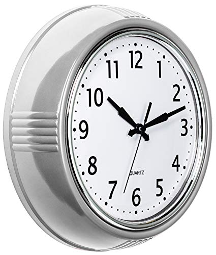 Retro 50's Silver Wall Clock: Quiet, Quality Quartz