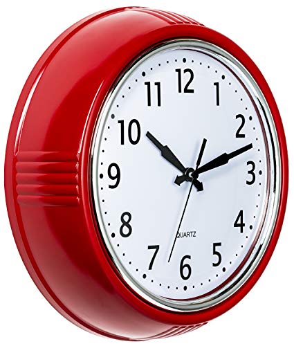 Retro 50's Red Kitchen Wall Clock: Silent Quartz Operation