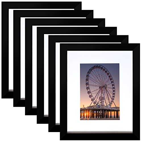 BESCRCL 8x10 Picture Frame Black Set of 6, Display Pictures 5x7 with Mat or 8x10 Without Mat for Wall Mounting or TableTop